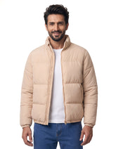 Beige Urban Mock Neck Puffer Jacket