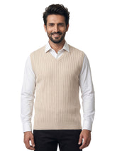 Fawn Ribbed V-Neck Sleeveless Sweater
