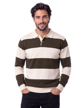 Off White Striped Jersey Polo Sweater