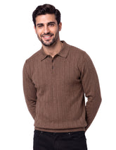 Brown Needle Drop Polo Sweater