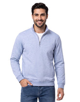 Sky Blue Melange Plain Half Zipper