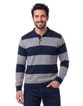 Navy Striped Jersey Polo Sweater