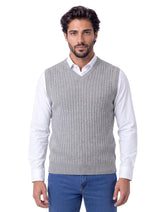 Heather Grey Ribbed V-Neck Sleeveless Sweater