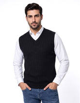 Black Ribbed V-Neck Sleeveless Sweater