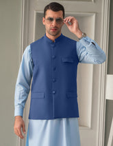 M Blue Plain Waist Coat WC2314-7S-34