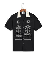 Black Embroidered Resort Collar Shirt