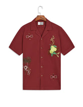Maroon Embroidered Resort Collar Shirt