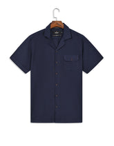 Navy Plain Classic Fit Cuban Collar Shirt