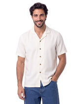 Cream Plain Tailored Smart Fit Cuban Collar Linen Shirt