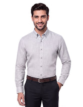 L Grey Plain Tailored Smart Fit Linen Shirt