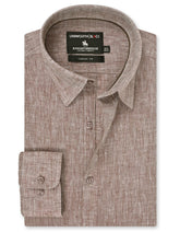 L Brown Plain Classic Fit Linen Shirt