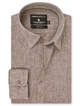 L Brown Plain Tailored Smart Fit Linen Shirt