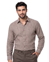 L Brown Plain Classic Fit Linen Shirt