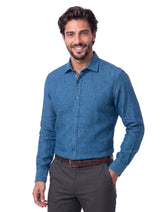 Blue Plain Tailored Smart Fit Linen Shirt