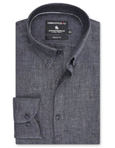 D Grey Plain Tailored Smart Fit Linen Shirt