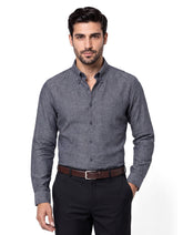 D Grey Plain Tailored Smart Fit Linen Shirt