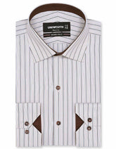 Stripe D Brown Tailored Smart Fit Shirt FS2786-2SF-14.5