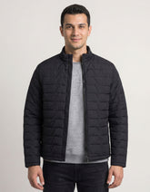 Black Plain Mock Neck Puffer Jacket
