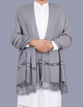 L Grey Plain Wool Blend Men Shawl