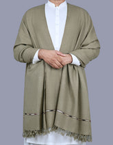 L Olive Plain Wool Blend Men Shawl