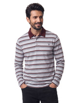 Heather Grey Striped Rugby Polo