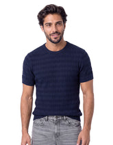 Navy Geometric Jacquard Knitted T-Shirt