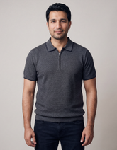 Charcoal Plain Jersey Knit Sweater Polo