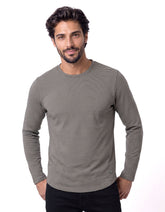Black Textured Striped Long Sleeve Crew Neck T-Shirt