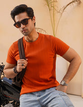 Rust Textured Crew Neck T-Shirt