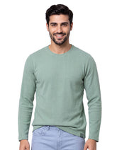 Aqua Grey Textured Long Sleeve Crew Neck T-Shirt