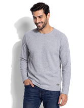 Heather Grey Textured Long Sleeve Crew Neck T-Shirt