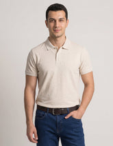Oatmeal Melange Plain Pique Polo Shirt