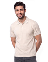 Oatmeal Melange Plain Pique Polo Shirt