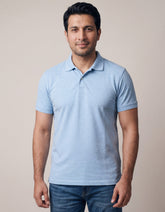 Sky Blue Melange Plain Pique Polo Shirt