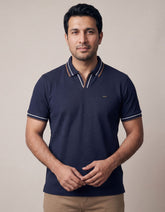 Navy Textured Jacquard Polo Shirt