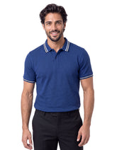 E Blue Textured Contrast Collar Polo Shirt