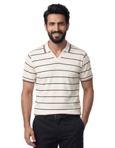 Off White Stripe Pique Polo Shirt