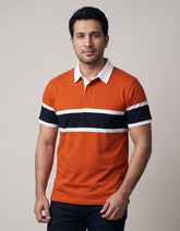 Rust Stripe Jersey Polo Shirt