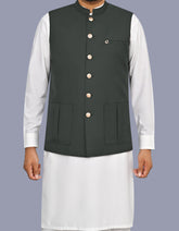 D Green Plain Waist Coat WC2625C-34