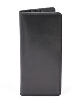 Black Plain 100% Leather Long Wallet