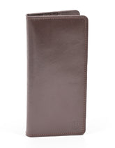 Brown Plain 100% Leather Long Wallet
