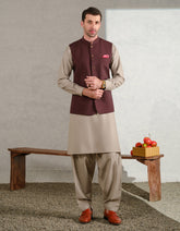 Burgundy Texture Waist Coat WC2411-1S-34