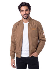 Dark Brown Patch Detail Bomber Jacket