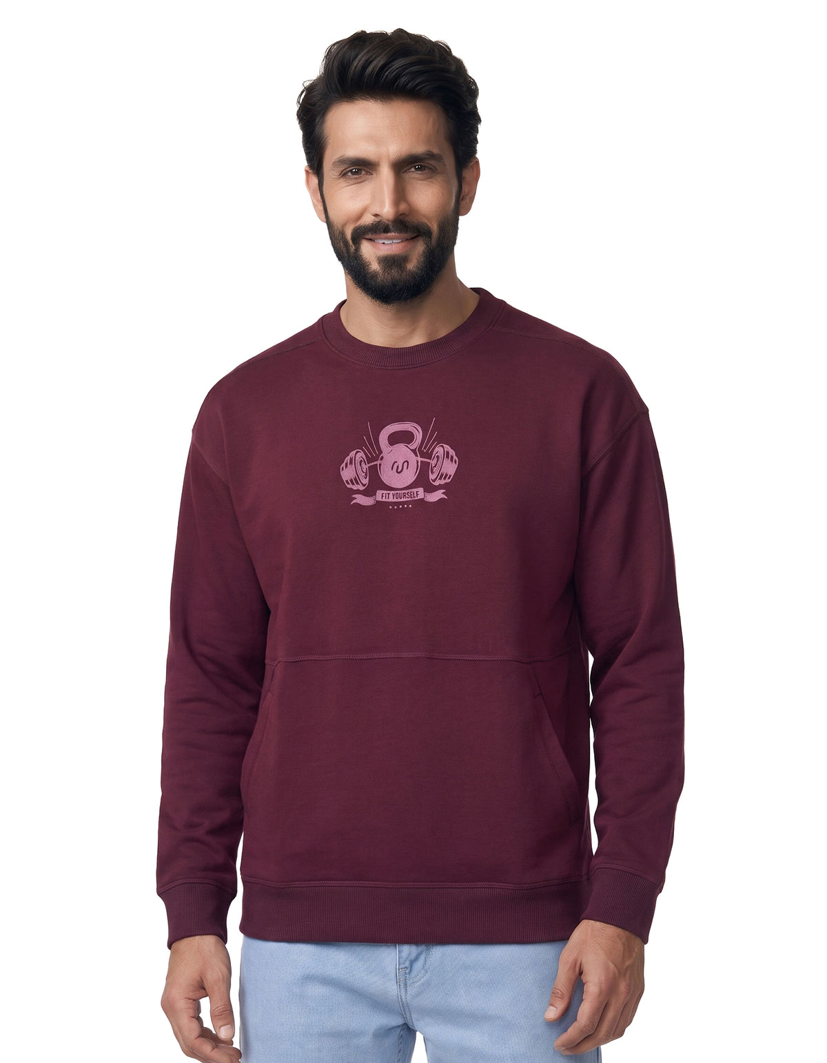 Maroon Baseball Neck Printed Performance Sweatshirt