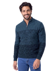 Navy Textured Half-Zip Mock Neck Sweater