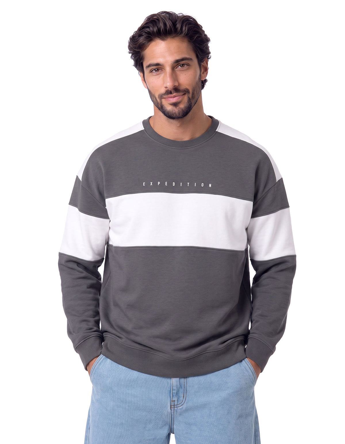 Charcoal Color Block Relaxed Sweatshirt