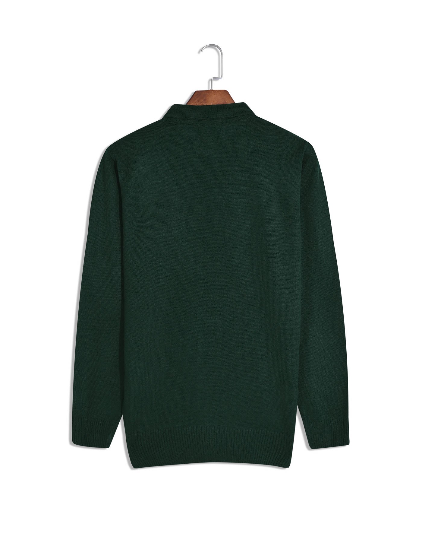 Green Plain Polo Collar Sweater