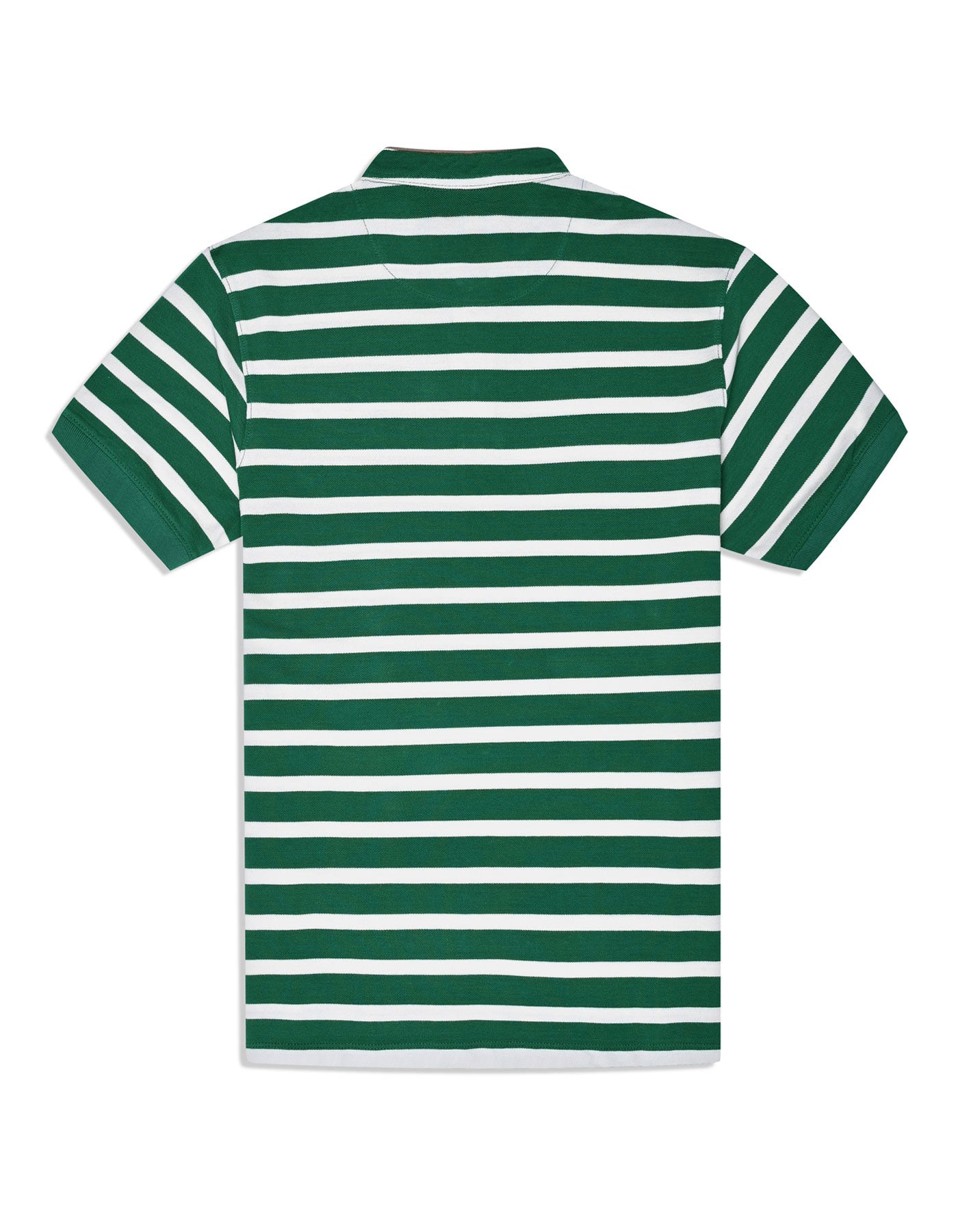 Green and White Striped Band Collar T-Shirt