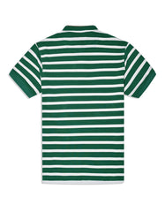 Green and White Striped Band Collar T-Shirt