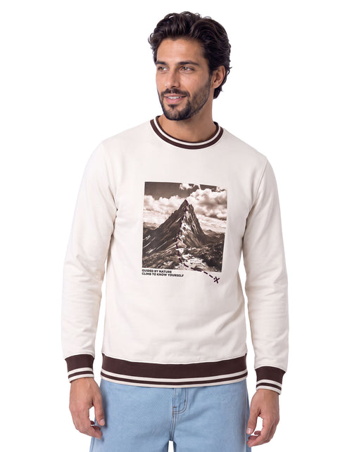 Off White Textured Mountain Graphic Sweatshirt